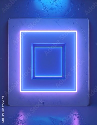 Neon square frame on marble