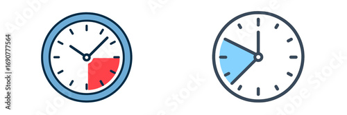 Minimalist clock and timer icons with colored sections representing time intervals, deadlines, and time management concepts