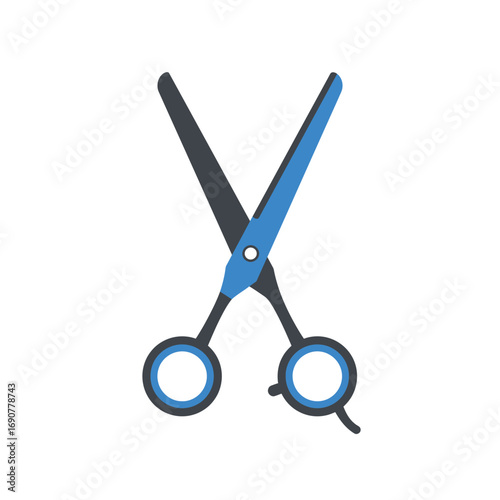 Open blue scissors cutting in a white space, representing precision and sharpness for creative projects and professional services.