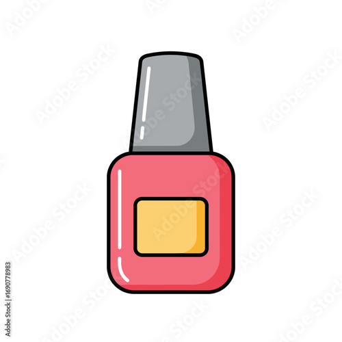 Pink nail polish bottle sitting on white surface, ready for manicure and beauty treatment in a salon, creating a stylish and fashionable look.