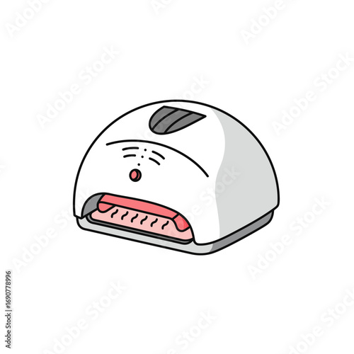 White uv nail lamp curing gel polish in beauty salon, providing a quick and efficient drying process for manicured nails, creating a professional finish.
