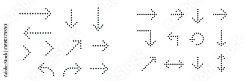 Set of dotted arrow icons in various shapes and directions including up, down, left, right, and diagonal pointers for user interface design