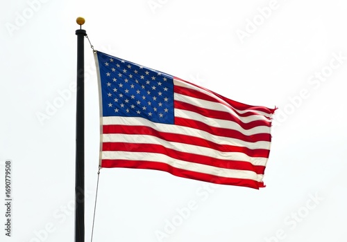 Waving American Flag Against a Bright Sky