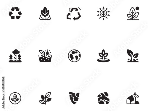 Sustainable Energy & Eco Awareness Icons – Climate Change Vector Set 