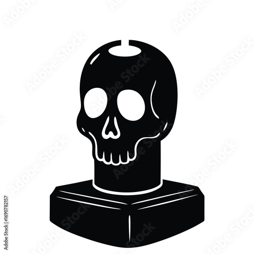 “Extreme close-up of a striking yellow skull placed on a sleek podium, its glossy surface catching and reflecting numerous bright lights from multiple angles. The reflections scatter across the skull 