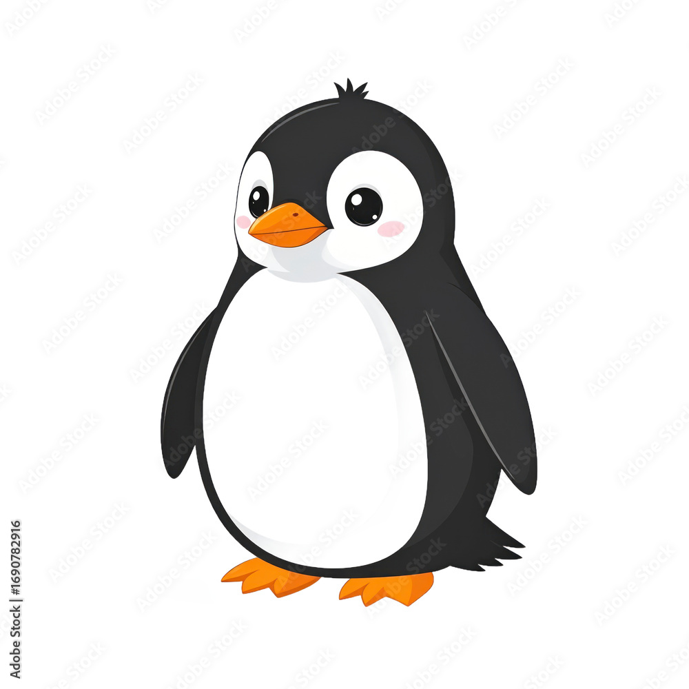 Fototapeta premium Cartoon Penguin in Black White and Orange Colors on Transparent Background