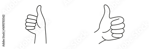 Thumbs up hand gesture line art icon set for social media like button and approval symbol isolated on white background