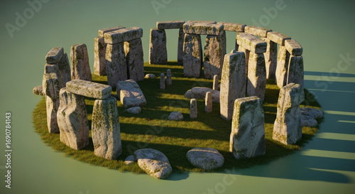 A 3d render of stonehenge, a prehistoric monument in wiltshire, england, consisting of a ring of standing stones on a sunny day