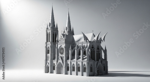 A 3d render of a majestic gothic cathedral, showcasing its intricate architectural details and soaring spires