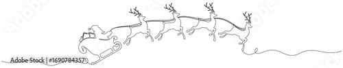 vector line art of santa claus with his reindeer sleigh