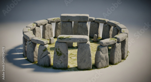Isometric 3d render of stonehenge, a prehistoric monument consisting of large standing stones in wiltshire, england