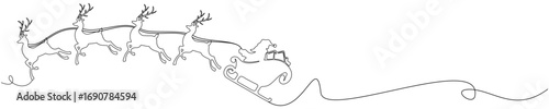 vector line art of santa claus with his reindeer sleigh