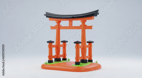 A miniature torii gate, a traditional japanese gate, it is often found at the entrance of shinto shrines