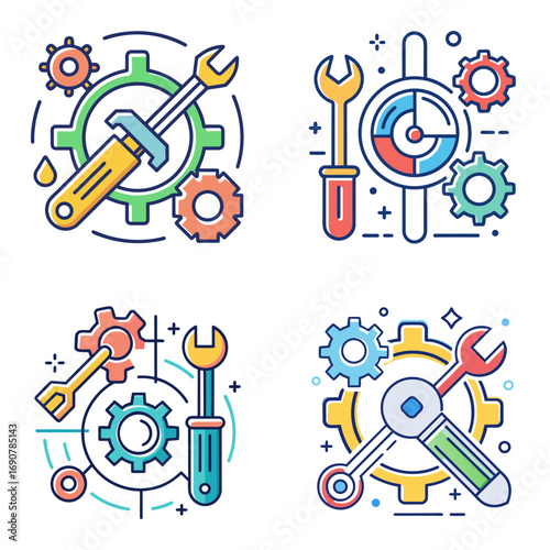 Settings Gear and Tools Icon Set 