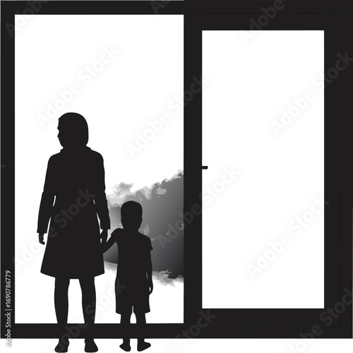Mother and Child Silhouettes by the Window