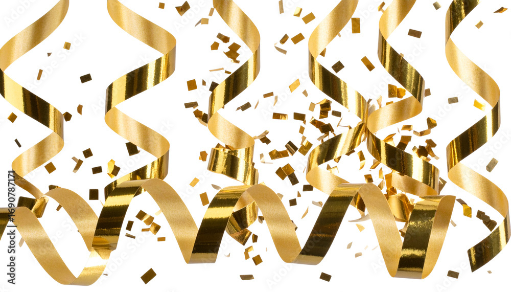 Fototapeta premium Illustration of a glittering golden ribbon on a white background