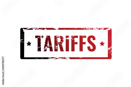 Red grunge rubber stamp with "TARIFFS" text and american stars isolated on transparent background.