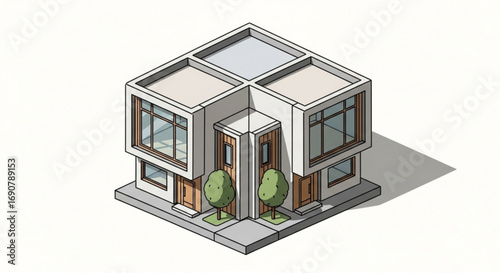 Isometric view of a modern house with a flat roof a minimalist architectural design with clean lines