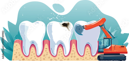 Tooth repair visual encouraging children to understand dental anatomy and care
Creative dental scene promoting youth-led awareness of healthy habits