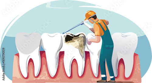 Creative dental scene promoting youth-led awareness of healthy habits
Vector tooth image used to teach students about cavity prevention and treatment