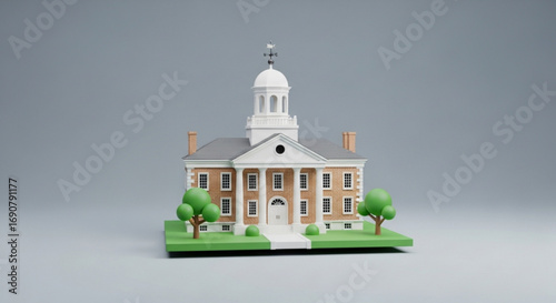 A meticulously crafted 3d model of a neoclassical building, , featuring symmetrical design and elegant architectural details