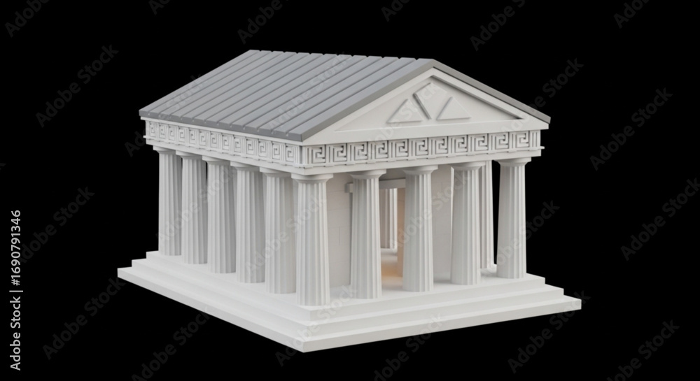 Obraz premium Model of a greek temple isolated on, a miniature replica of an ancient structure with columns, pediment, and classical design