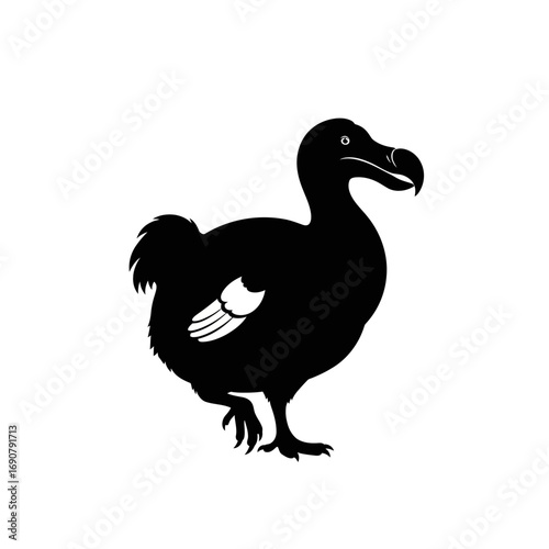 Black dodo bird silhouette isolated on white background