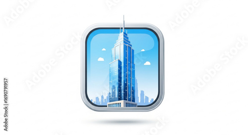 Iconic skyscraper in a square frame, a modern architectural marvel reaching for the sky, symbolizing progress and innovation