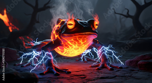 Fiery Frog with Lightning and Smoke Illustration