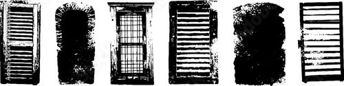 Grunge black and white distressed window silhouette set for urban design
