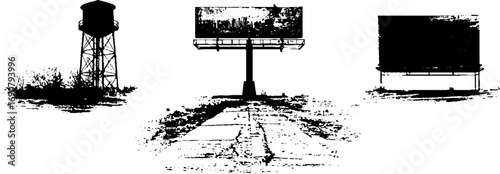 Grunge black and white abandoned structures set - urban decay design for posters and prints