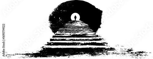 Monochrome grunge tunnel with silhouette for urban art design