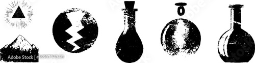 Grunge black and white alchemy symbols for urban style design and print projects