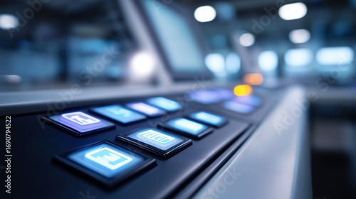 Wallpaper Mural A futuristic automation panel glows with workflow management icons luminous pathways flowing seamlessly across the display. Atmosphere of smooth operations innovation and techno Torontodigital.ca