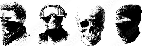 Grunge black and white anarchist portraits set for urban design and poster art