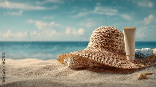 Wallpaper Mural Beach Vacation Essentials: Sun Hat, Sunscreen, and Relaxation Torontodigital.ca
