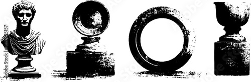 Grunge black and white classical sculpture art set for design and decoration