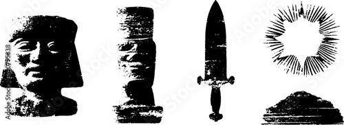 Grunge black and white aztec theme elements for design and print