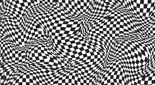 Abstract Op Art Chessboard Pattern with Warped Squares and Optical Illusion Effect