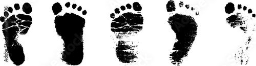 Grunge black and white barefoot footprint silhouette set for urban design projects