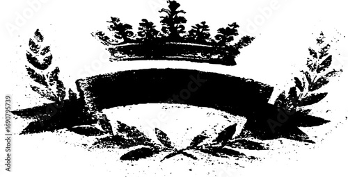 Vintage baroque crown and laurel with distressed grunge look for art and design