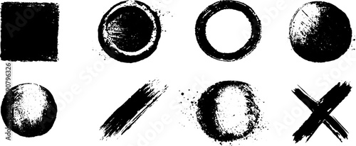 Grunge black and white abstract shapes set for design projects