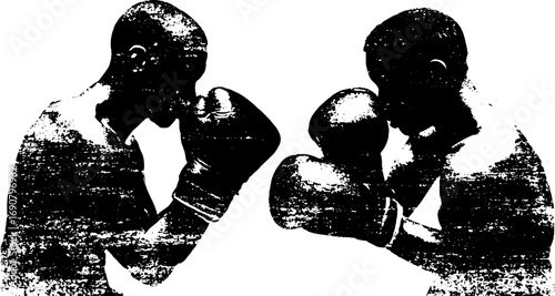 Grunge black and white boxer silhouettes set for urban design and decor