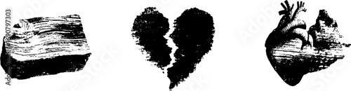 Grunge black and white set: broken textures and organic shapes for design and art projects