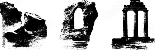 Grunge black and white broken structures set for urban design