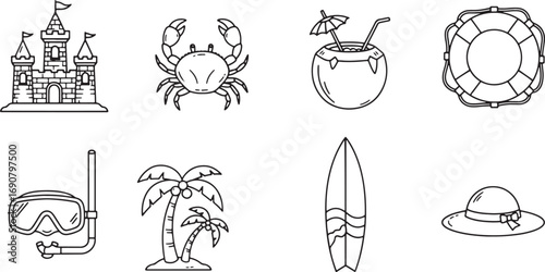 Summer Vacation Icons Beach, Sandcastle, and More!