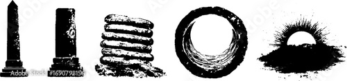 Grunge black and white illustration set of brutal abstract shapes for artistic design