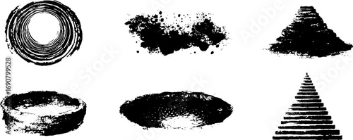 Grunge black and white abstract shapes collection for creative designs