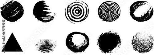 Grunge black and white geometric patterns set for distressed urban design