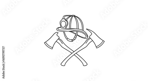 Crossed firefighter axes and helmet emblem design for service and rescue professions